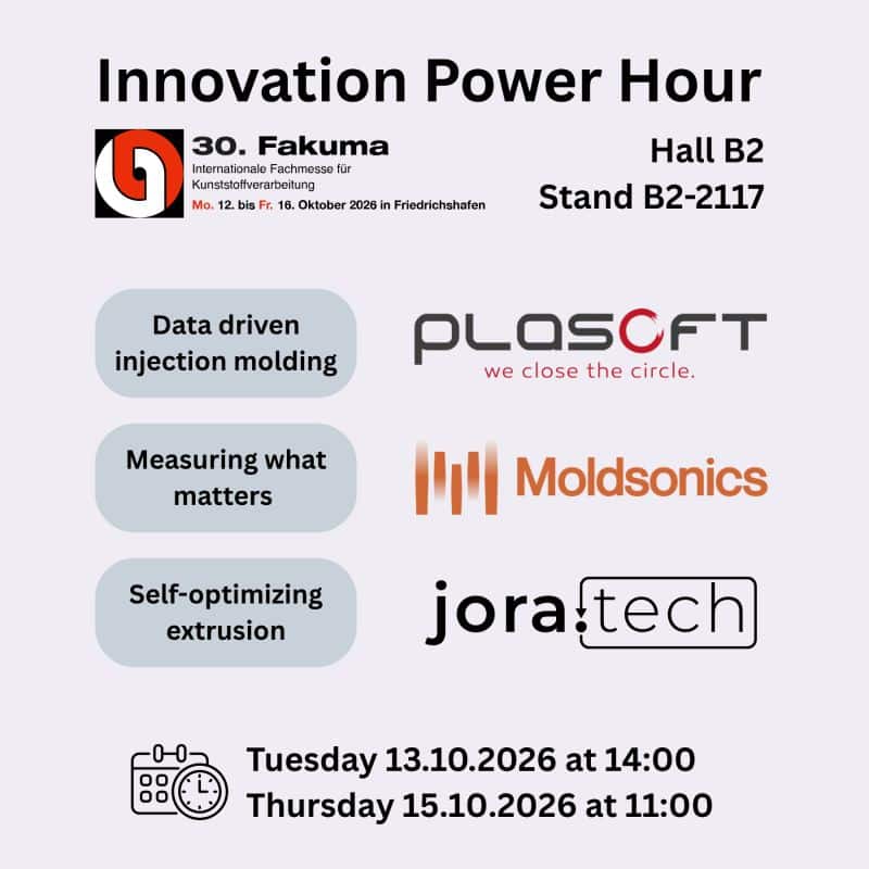 Innovation Power Hour auf der FAKUMA 2026 mit Moldsonics, jora.tech und Plasoft