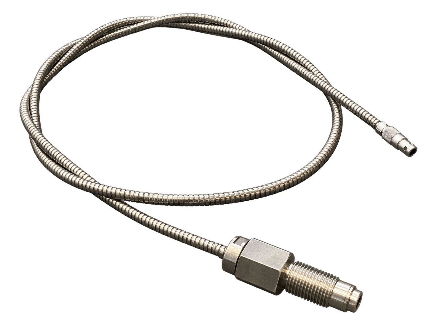 Metal sensor hose with threaded connector for Moldsonics ultrasonic sensors